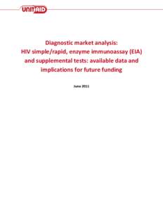 Diagnostic market analysis: HIV simple/rapid, enzyme immunoassay (EIA) and supplemental tests: available data and implications for future funding June 2011