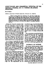 Effectiveness and Commercial Potential of the Whip-Set Trammel Net in Various Oklahoma Reservoirs