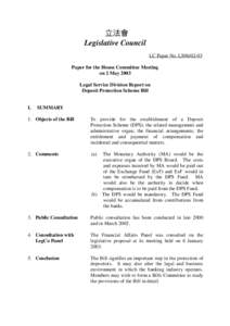 立法會 Legislative Council LC Paper No. LS96[removed]Paper for the House Committee Meeting on 2 May 2003 Legal Service Division Report on
