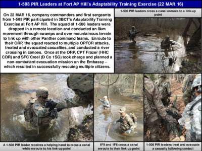 UNCLASSIFIED//FOUOPIR Leaders at Fort AP Hill’s Adaptability Training Exercise (22 MAR 16) On 22 MAR 16, company commanders and first sergeants fromPIR participated in 3BCT’s Adaptability Training