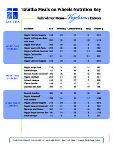 Tabitha Meals on Wheels Nutrition Key  Vegetarian Entrees Fall/Winter Menu—