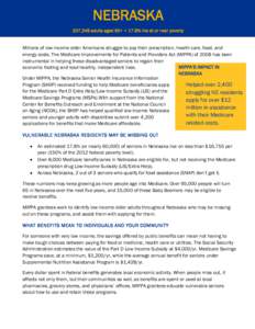 NEBRASKA 337,348 adults aged 60+ • 17.8% live at or near poverty Millions of low-income older Americans struggle to pay their prescription, health care, food, and energy costs. The Medicare Improvements for Patients an