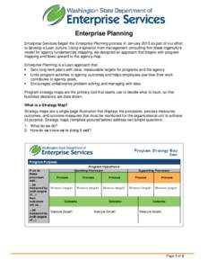 Enterprise Planning Enterprise Services began the Enterprise Planning process in January 2013 as part of our effort to develop a Lean culture. Using inspiration from management consulting firm Mass Ingenuity’s model fo