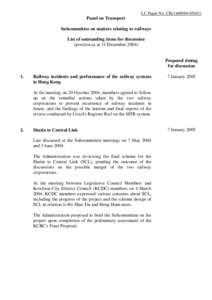 LC Paper No. CB[removed])  Panel on Transport Subcommittee on matters relating to railways List of outstanding items for discussion (position as at 31 December 2004)