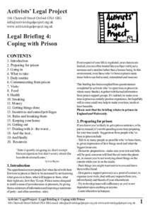 Activists’ Legal Project 16b Cherwell Street Oxford OX4 1BG  www.activistslegalproject.org.uk  Legal Briefing 4: