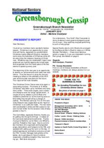 Greensborough Branch Newsletter Branch NoIncorporation No. A0044936A  JANUARY 2015