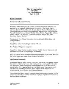 City of Harrington MINUTES City Council Meeting April 15, 2013  Public Comments