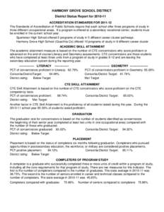 HARMONY GROVE SCHOOL DISTRICT District Status Report for[removed]ACCREDITATION STANDARDS FOR[removed]The Standards of Accreditation of Public Schools require that each school offer three programs of study in three differ