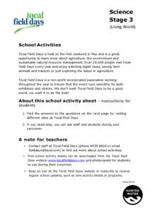 Tocal FIeld Days student worksheet