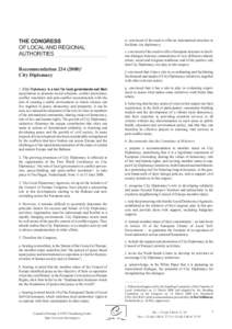THE CONGRESS OF LOCAL AND REGIONAL AUTHORITIES Recommendation[removed]City Diplomacy 1. City