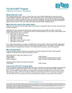 The 2014 GED® Program National Economic Snapshot Middle skills jobs crisis We’re facing a national crisis. In the U.S. today, there are nearly 4 million unfilled jobs because there aren’t 1 enough qualified candidat