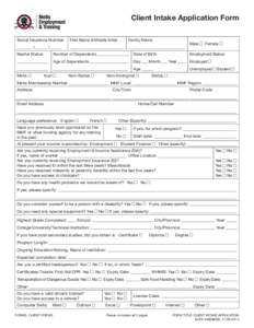 Client Intake Application Form Social Insurance Number First Name & Middle Initial  Family Name