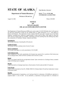 STATE OF ALASKA Department of Natural Resources Tony Knowles, Governor 550 W. 7th Ave., SUITE 800 ANCHORAGE, ALASKA 99501