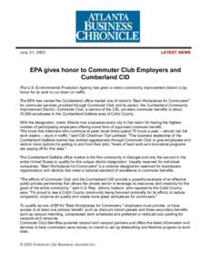 EPA gives honor to Commuter Club Employers and Cumberland CID