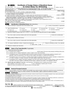 Form  W-8BEN Certificate of Foreign Status of Beneficial Owner for United States Tax Withholding