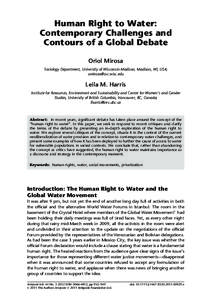 Human Right to Water: Contemporary Challenges and Contours of a Global Debate Oriol Mirosa Sociology Department, University of Wisconsin-Madison, Madison, WI, USA; [removed]