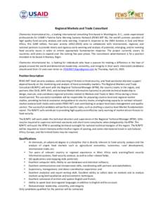    	
   Regional	
  Markets	
  and	
  Trade	
  Consultant	
   Chemonics	
   International	
   Inc.,	
   a	
   leading	
   international	
   consulting	
   firm	
   based	
   in	
   Washington,	
   D.C.,