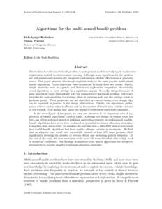 Journal of Machine Learning Research[removed]Submitted 4/00; Published[removed]Algorithms for the multi-armed bandit problem Volodymyr Kuleshov