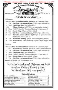 **Updated version as of[removed]see also calendar listings on p. 8 ** Folk Music Society of New York, Inc. February[removed]vol 48, No. 2