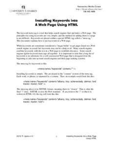 Interactive Media Center http://library.albany.edu/imc[removed]Installing Keywords into A Web Page Using HTML