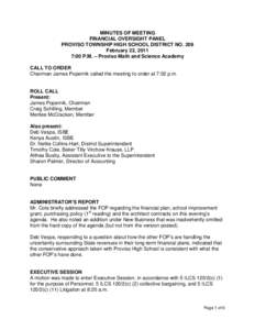 Minutes of Meeting: FINANCIAL OVERSIGHT PANEL FOR PROVISO TOWNSHIP HIGH SCHOOL DISTRICT[removed]February 22, 2011