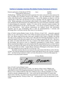 Southern Campaign American Revolution Pension Statements & Rosters Pension application of John Brown W9746 Lucy fn28NC Transcribed by Will Graves[removed]