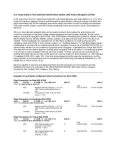 U.S. Coast Guard to Test Automatic Identification System (AIS) Aids to Navigation (ATON) In the near future, the U.S. Coast Guard and other authorized agencies and organizations (i.e., U.S. Army Corps of Engineers, Natio