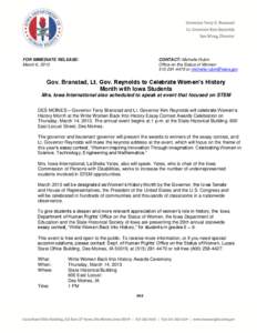 FOR IMMEDIATE RELEASE: March 6, 2013 CONTACT: Michelle Rubin Office on the Status of Women[removed]or [removed]