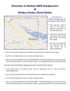 Directions to McNary NWR Headquarters & McNary Hunter Check Station From Pasco To McNary Headquarters & The Hunter Check Station