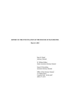 REPORT ON THE INVESTIGATION OF THE DIOCESE OF MANCHESTER March 3, 2003 Peter W. Heed Attorney General N. William Delker