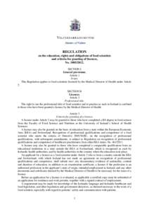 REGULATION on the education, rights and obligations of food scientists and criteria for granting of licences, No[removed].