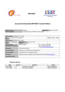 ERPANET  Journals Reviewed By ERPANET Content Editors Project acronym: Title of Document: