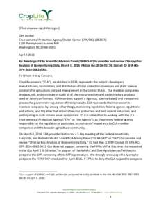 [Filed via www.regulations.gov] OPP Docket Environmental Protection Agency Docket Center (EPA/DC), (28221TPennsylvania Avenue NW Washington, DCApril