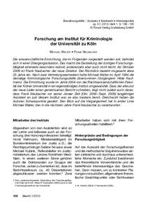 Bewährungshilfe – Soziales • Strafrecht • Kriminalpolitik Jg. 57, 2010, Heft 1, S. 106 – 120 © Forum Verlag Godesberg GmbH Forschung am Institut für Kriminologie der Universität zu Köln