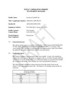 TITLE V OPERATING PERMIT STATEMENT OF BASIS Facility Name:  Sycamore Landfill, Inc.