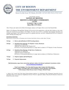 CITY OF BOSTON THE ENVIRONMENT DEPARTMENT Boston City Hall, Room 709 • Boston, MA 02201 •  • FAX: DATE POSTED: NOTICE OF MEETING