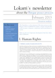 Lokarri´s newsletter about the Basque peace process February 2013 Situation analysis