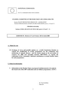 EUROPEAN COMMISSION HEALTH & CONSUMERS DIRECTORATE-GENERAL STANDING COMMITTEE ON THE FOOD CHAIN AND ANIMAL HEALTH Section PLANT PROTECTION PROCUCTS - LEGISLATION Section TOXICOLOGICAL SAFETY OF THE FOOD CHAIN (point A - 