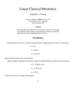 Linear Classical Mechanics Alejandro A. Torassa Creative Commons Attribution 3.0 License