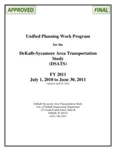 Unified Planning Work Program for the DeKalb-Sycamore Area Transportation Study (DSATS)