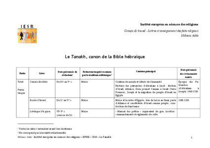 Institut européen en sciences des religions Groupe de travail - Lettres et enseignement des faits religieux Mélanie Adda