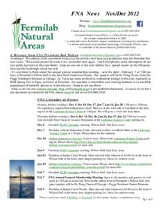 FNA News  Nov/Dec 2012 Website: www.fermilabnaturalareas.org Blog: fermilabnaturalareas.blogspot.com