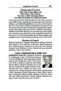 Legislative Council  197 LEGISLATIVE COUNCIL Suite 434, Dennis Bldg. and