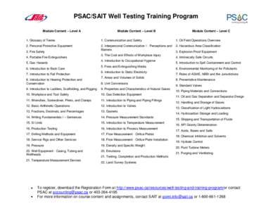 PSAC/SAIT Well Testing Training Program Module Content – Level A Module Content – Level B  Module Content – Level C