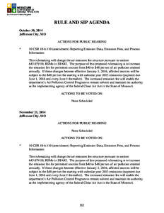 RULE AND SIP AGENDA October 30, 2014 Jefferson City, MO ACTIONS FOR PUBLIC HEARING *