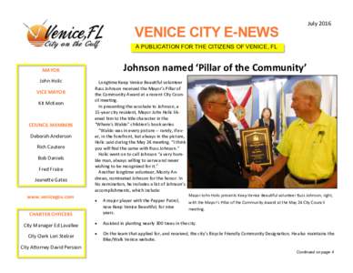 JulyVENICE CITY E-NEWS A PUBLICATION FOR THE CITIZENS OF VENICE, FL  Johnson named ‘Pillar of the Community’