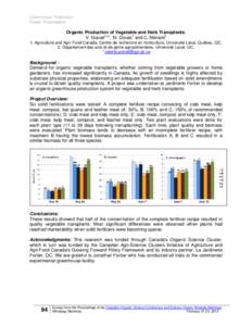 Organic Production of Vegetable and Herb Transplants