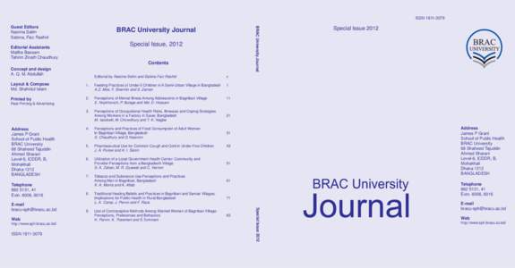 ISSNBRAC University Journal Guest Editors Nasima Salim Sabina, Faiz Rashid
