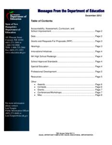 December[removed]Table of Contents State of New Hampshire Department of