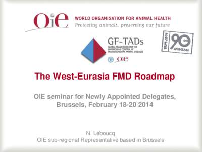 The West-Eurasia FMD Roadmap OIE seminar for Newly Appointed Delegates, Brussels, February[removed]N. Leboucq OIE sub-regional Representative based in Brussels